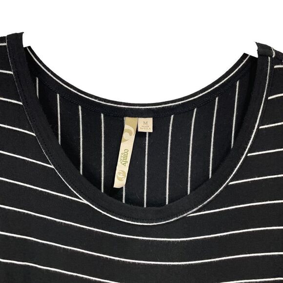 COMFY USA striped geometric asymmetric hem midi dress Sz M black white - Picture 3 of 6